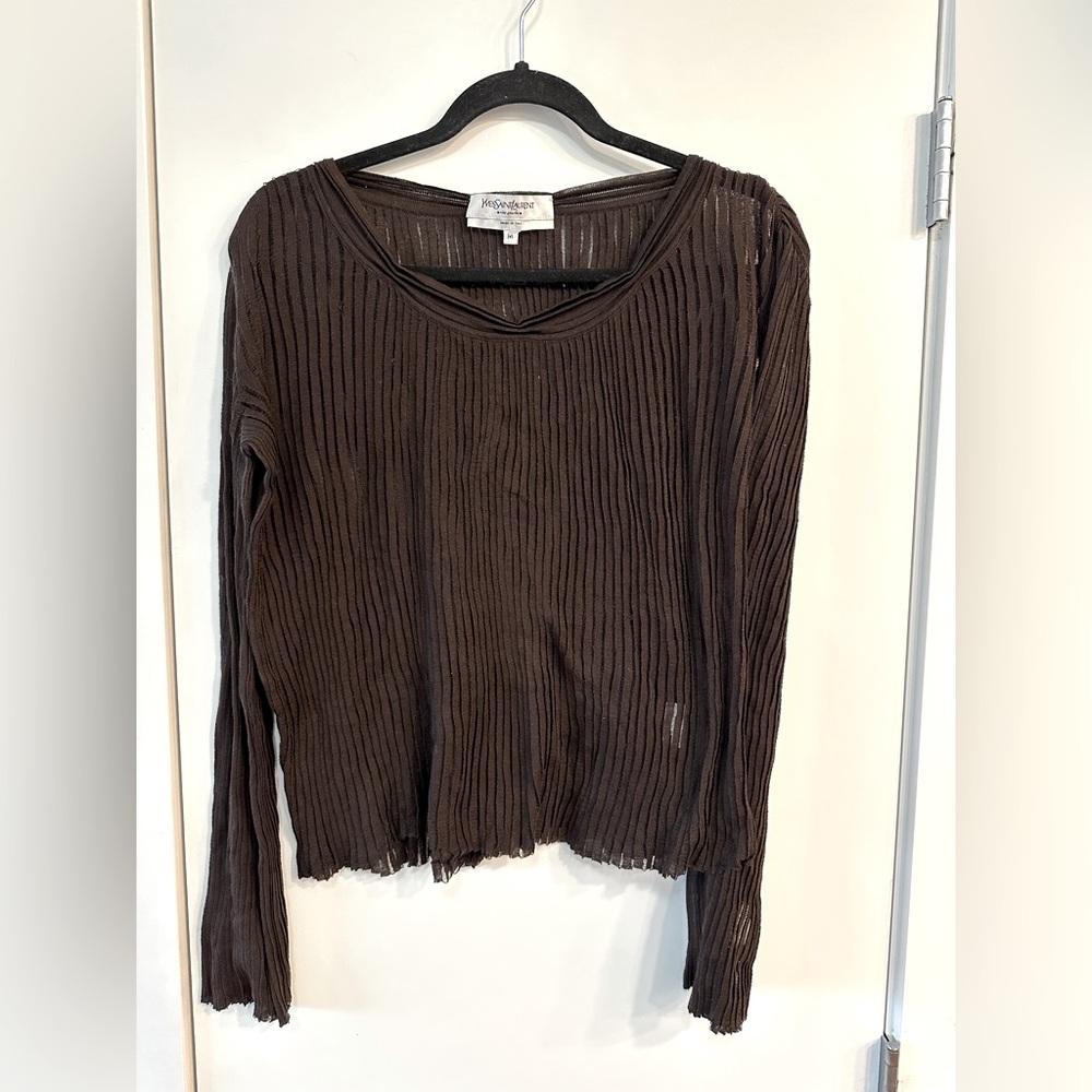 Yves Saint Laurent Dark Brown Textured Women's Top
